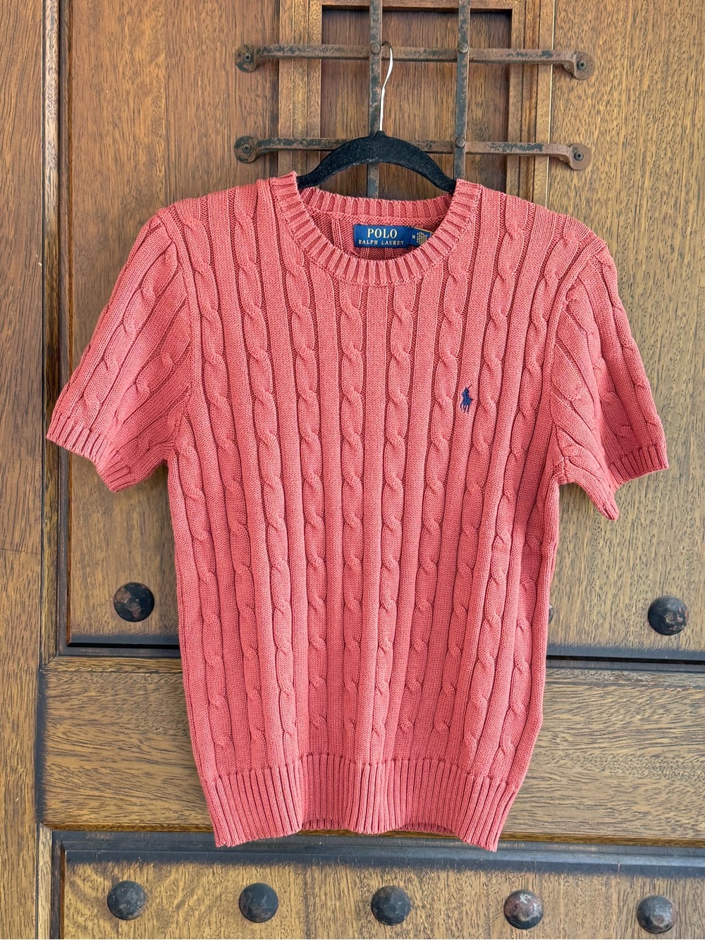 Polo by Ralph Lauren  Coral Cable-Knit Short-Sleeve Sweater Size M